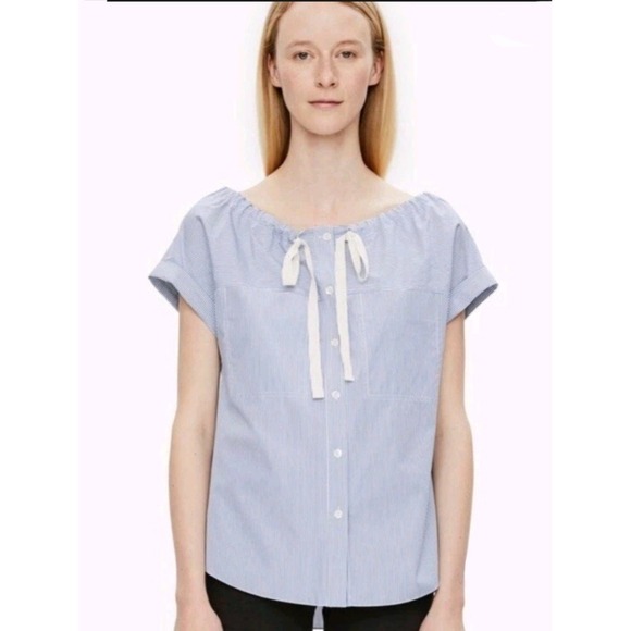 Theory Tops - Theory Velvela Utility Blouse Top Womens L‎ Blue Drawstring Button Up